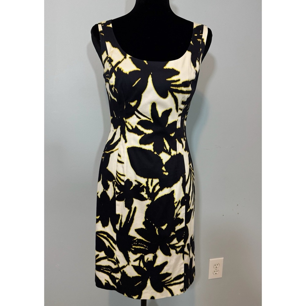 ANN TAYLOR Dress,  Size 0, Black Yellow Floral Midi Fit & Flare Sleeveless